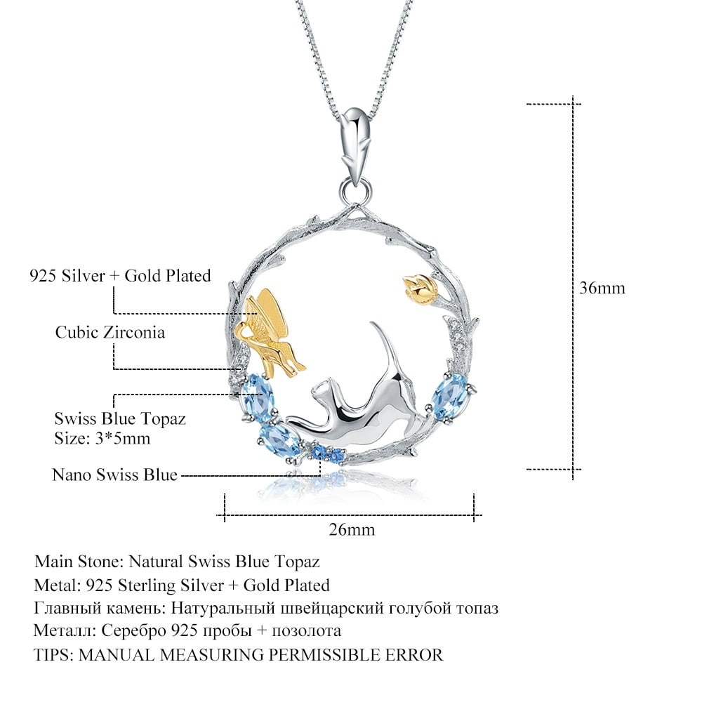 925 Sterling Silver Natural Topaz & Cubic Zirconia Necklace - 2