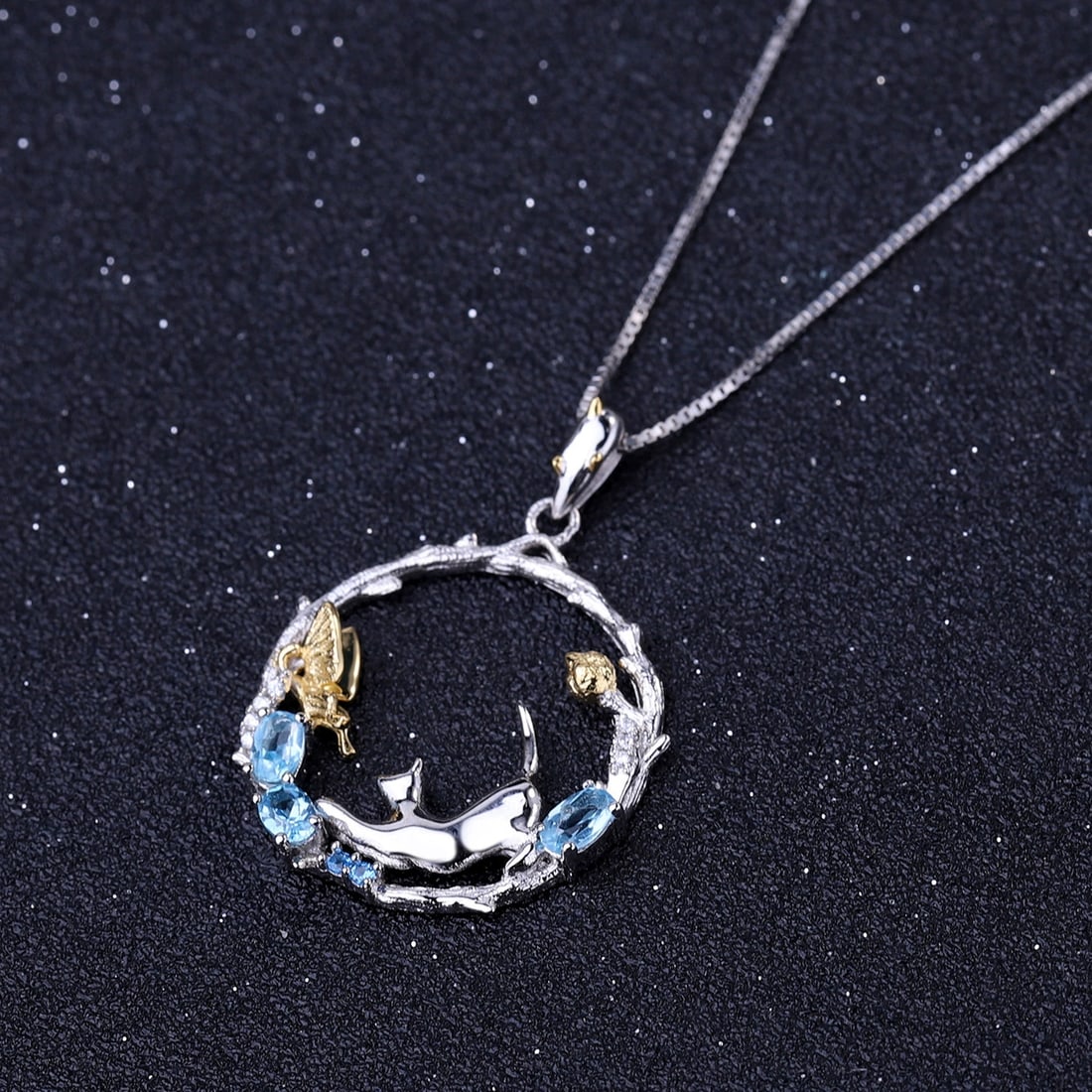 925 Sterling Silver Natural Topaz & Cubic Zirconia Necklace - 4