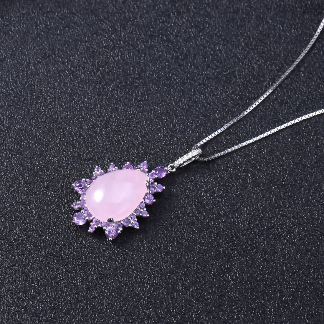 925 Sterling Silver Natural Pink Chalcedony & Amethyst Pendant( Without Chain ) - 3