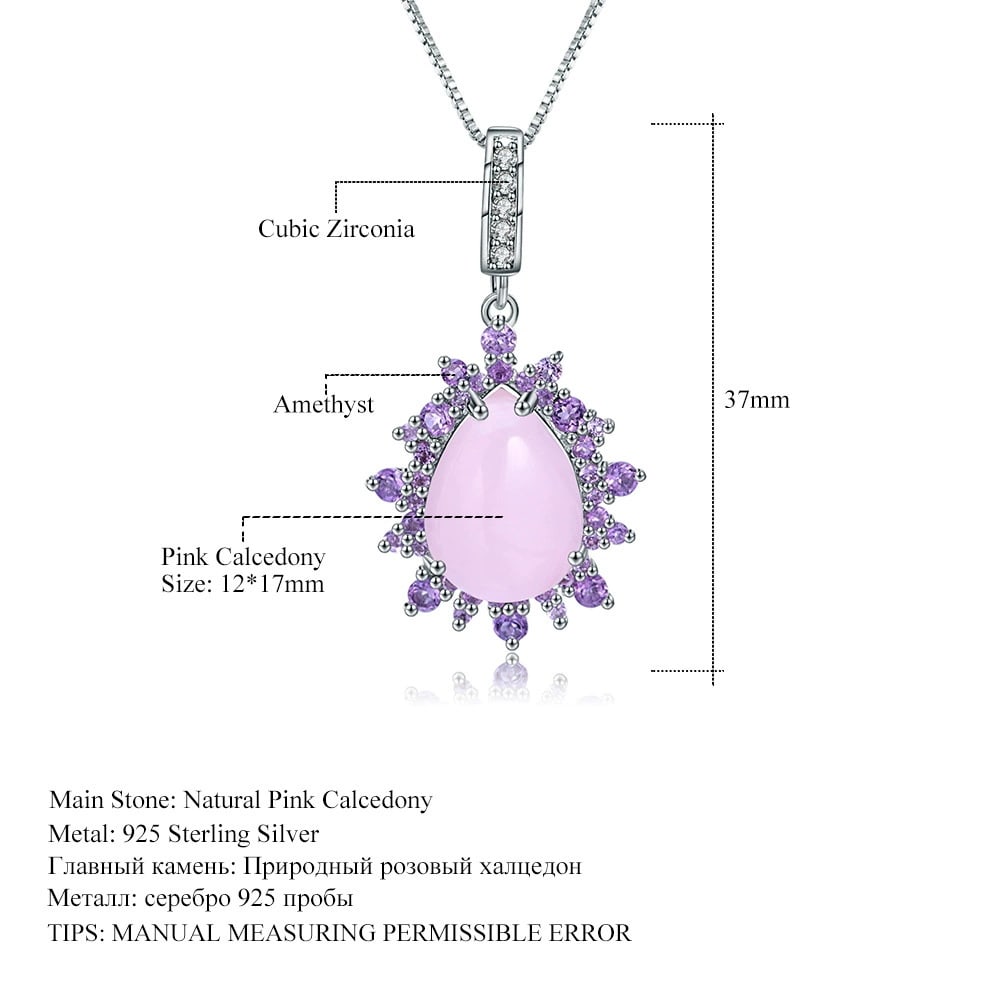 925 Sterling Silver Natural Pink Chalcedony & Amethyst Pendant( Without Chain ) - 5