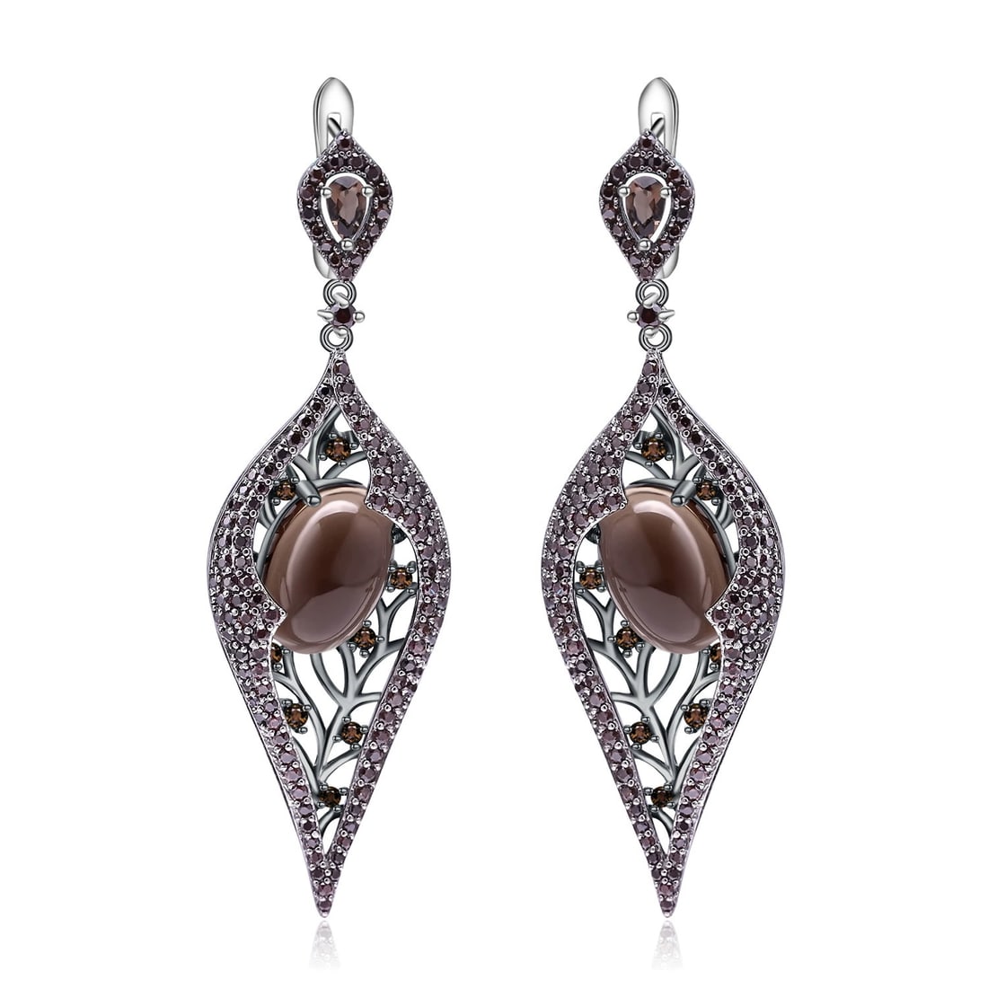 925 Sterling Silver 11.56 Ct Natural Smoky?Quartz & Smoky Cubic Zirconia Earrings: Ref:260821243 // gold content:925 sterling silver // main gemstone:smoky? Quartz // number of stones:4 // shape:multiple // carat weight:11. 56ct // color:brown // treatment:natural // // adjacent