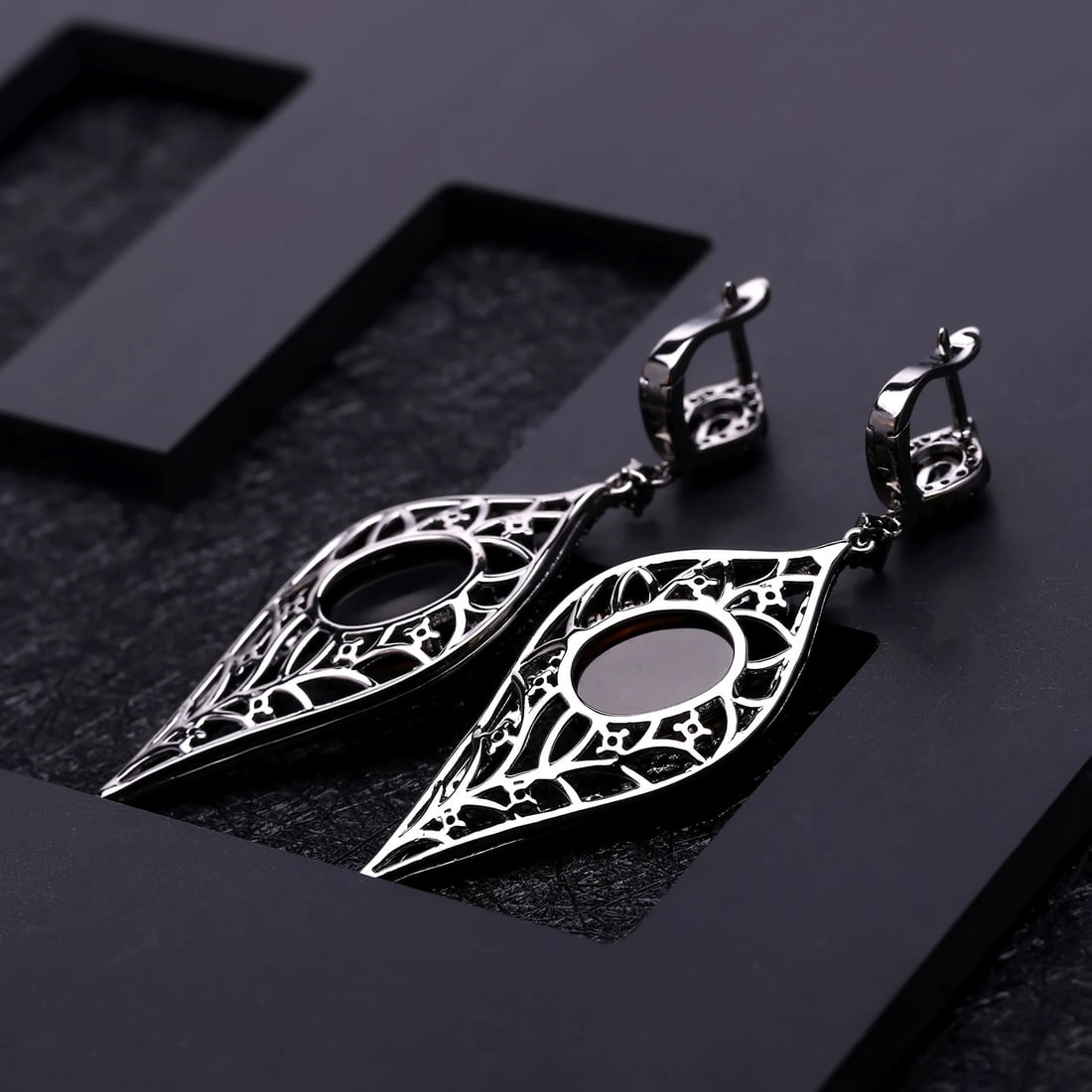 925 Sterling Silver 11.56 Ct Natural Smoky?Quartz & Smoky Cubic Zirconia Earrings - 2