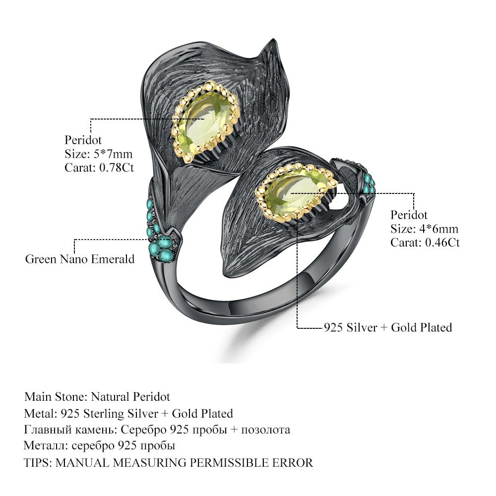 925 Sterling Silver 1.24 Ct Natural Peridot & Nano Emerald Ring - 2