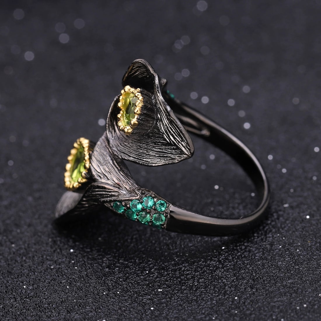 925 Sterling Silver 1.24 Ct Natural Peridot & Nano Emerald Ring - 4