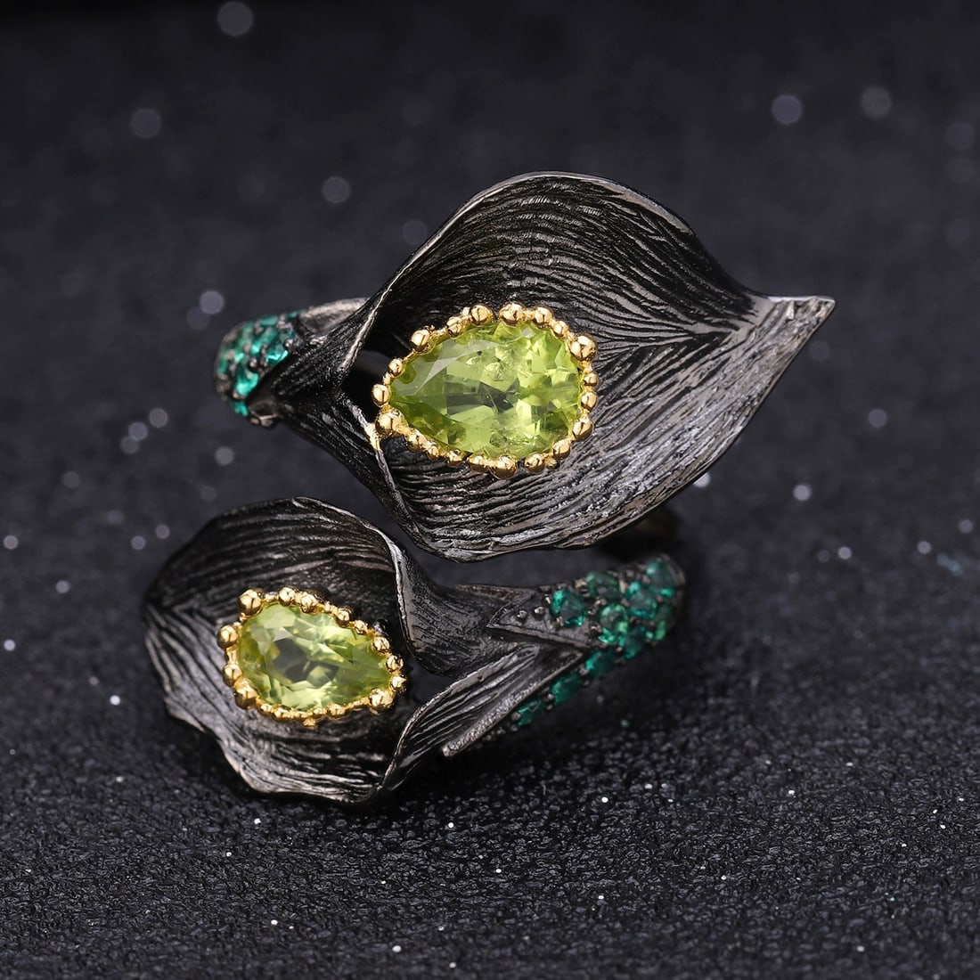 925 Sterling Silver 1.24 Ct Natural Peridot & Nano Emerald Ring - 5