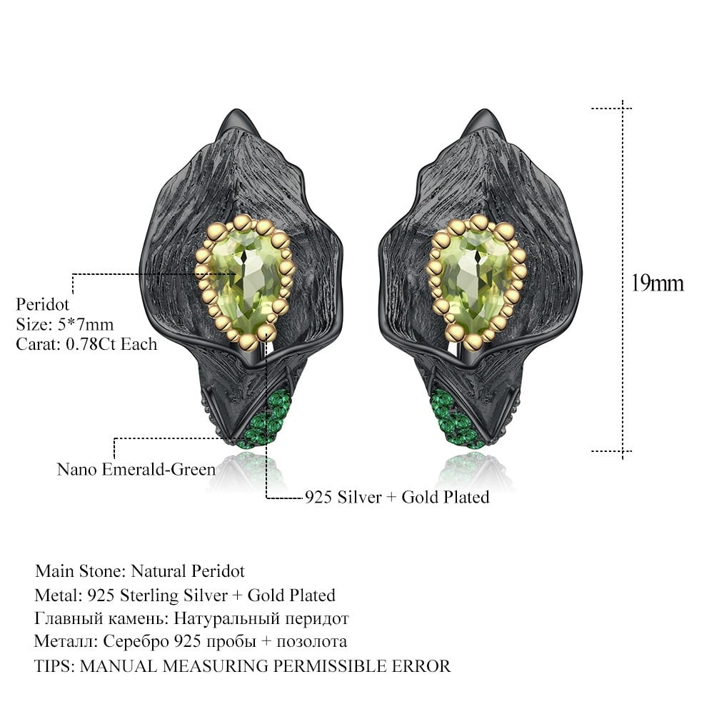 925 Sterling Silver 1.56 Ct Natural Peridot & Nano Emerald Earrings - 2