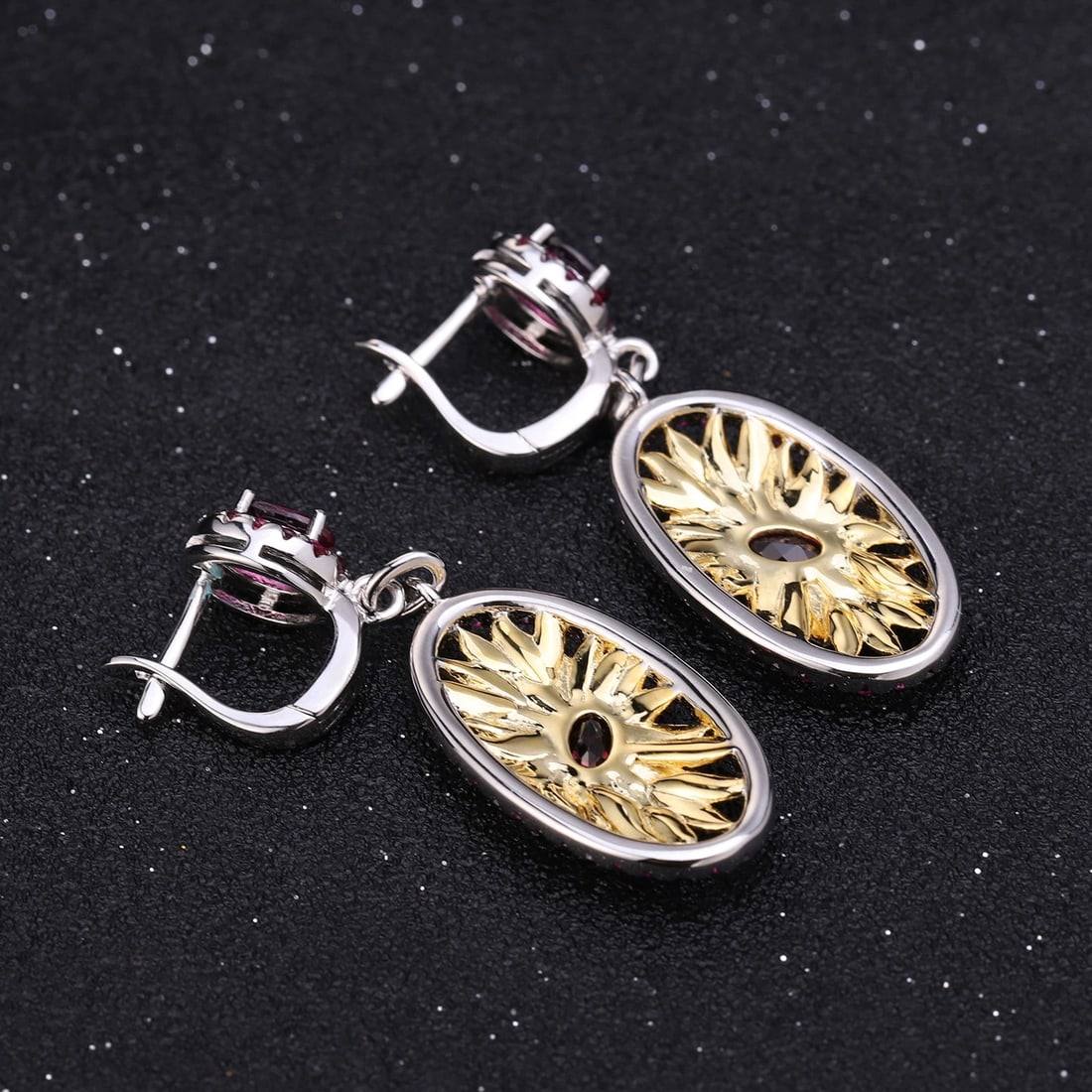 925 Sterling Silver Natural Rhodolite Garnet & Lab Created Ruby Earrings - 4