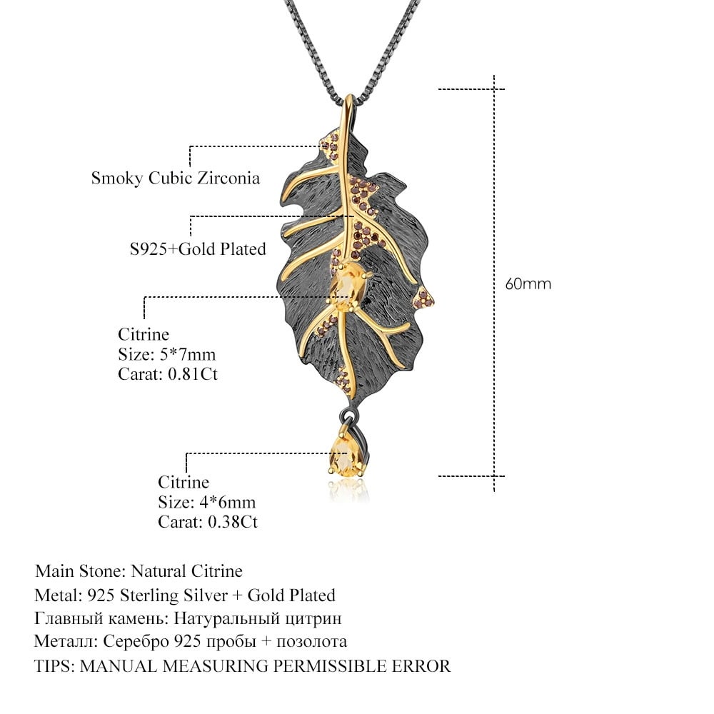 925 Sterling Silver 1.19 Ct Natural Citrine & Smoky Cubic Zirconia Necklace - 3