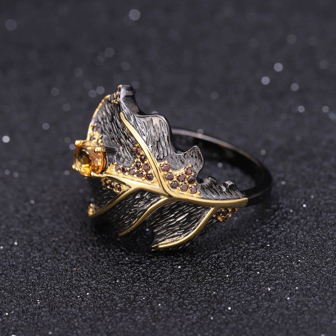 925 Sterling Silver 0.81 Ct Natural Citrine & Smoky Cubic Zirconia Ring - 2