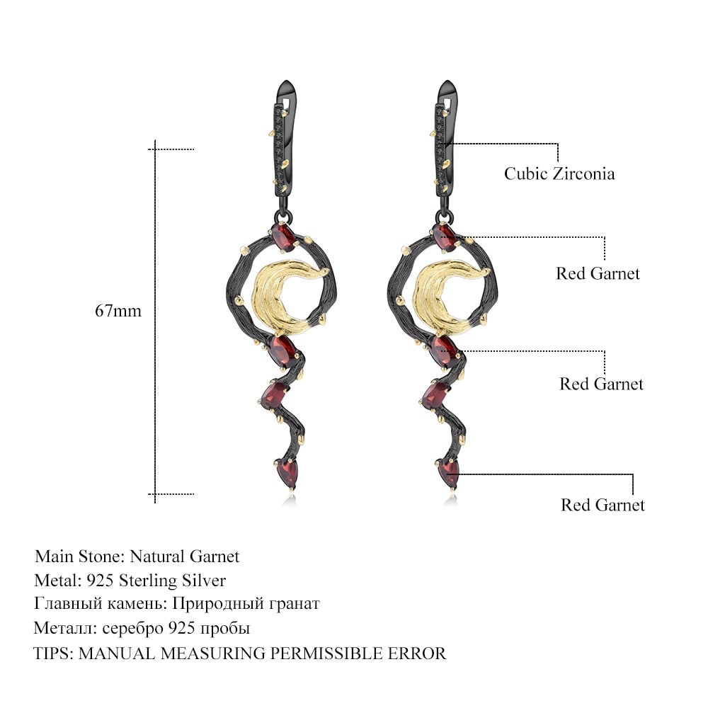 925 Sterling Silver Natural Garnet & Cubic Zirconia Earrings - 2