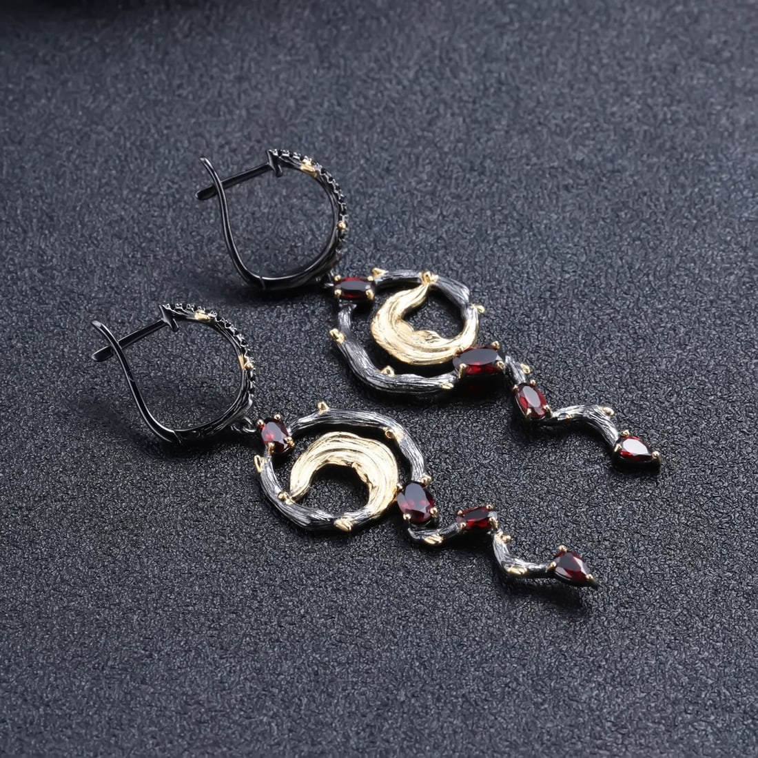 925 Sterling Silver Natural Garnet & Cubic Zirconia Earrings - 3