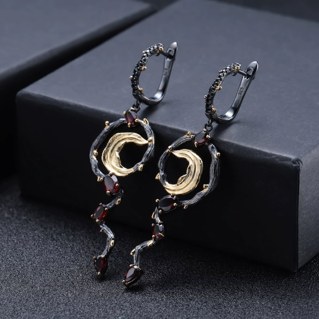 925 Sterling Silver Natural Garnet & Cubic Zirconia Earrings - 5