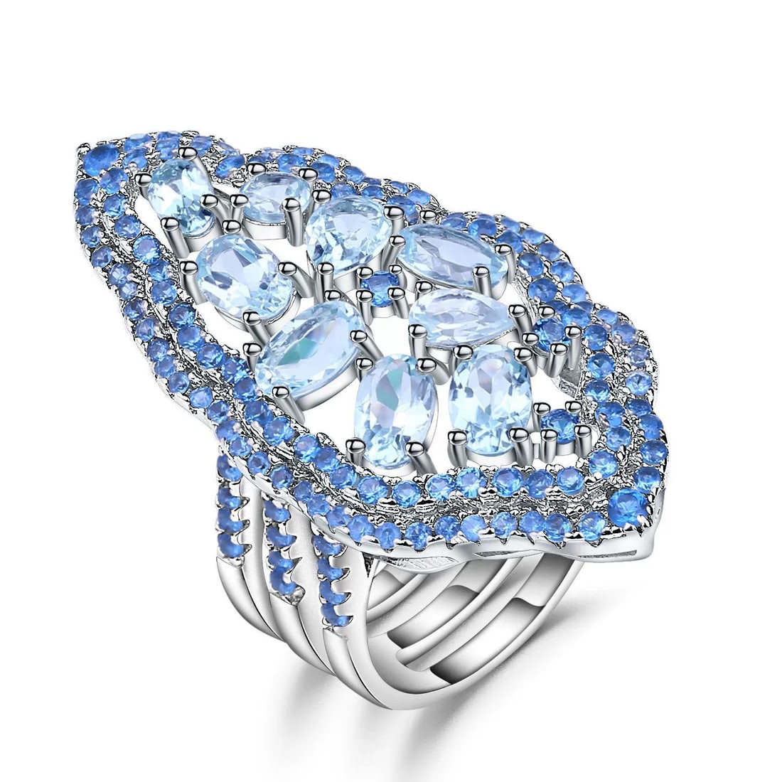 925 Sterling Silver Natural Topaz Ring: Ref:260821253 // gold content:925 sterling silver // ring size:7. 25us // // main gemstone:topaz // shape:multiple // carat weight: // color:blue // treatment:natural // Condition: New Low Estimate: