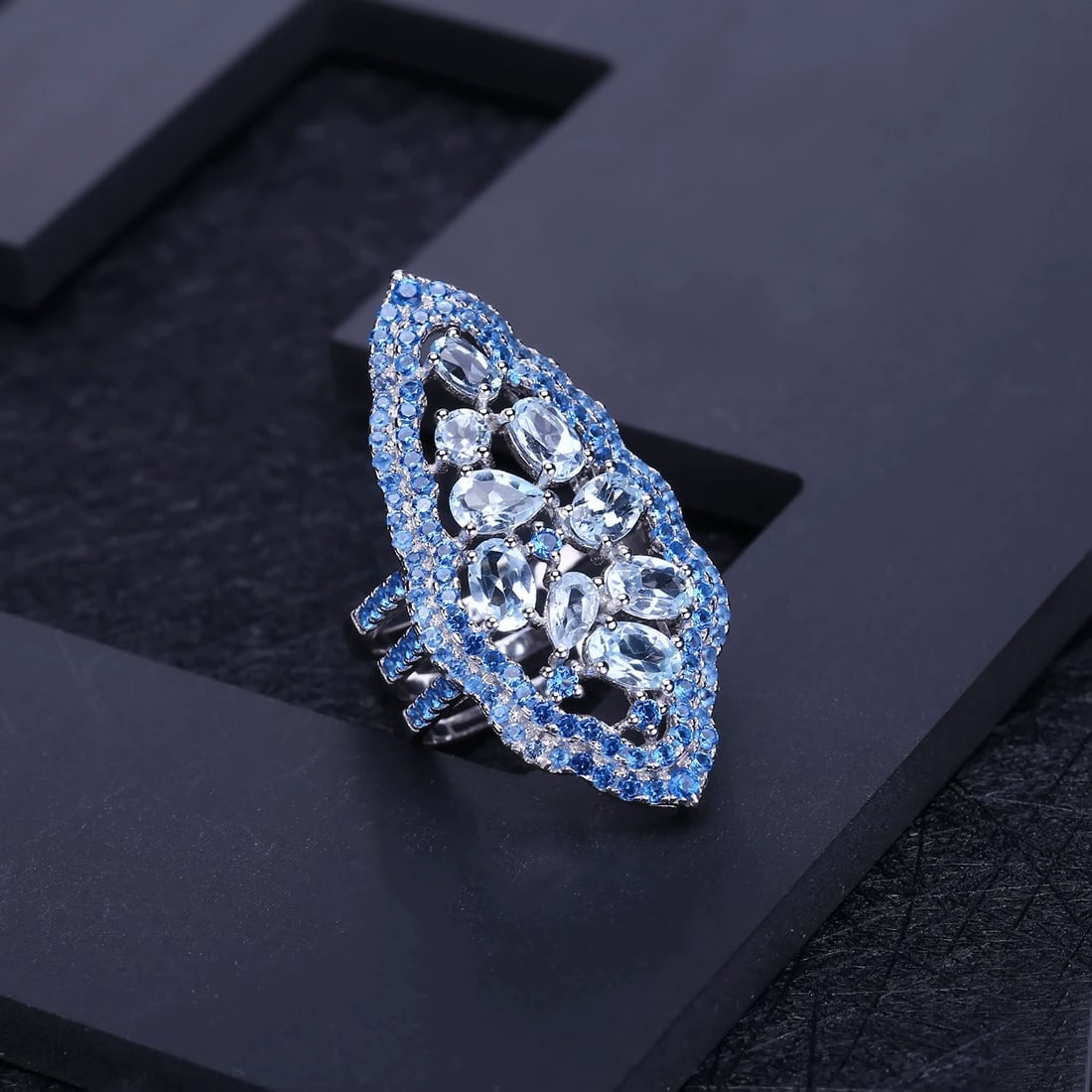 925 Sterling Silver Natural Topaz Ring - 5