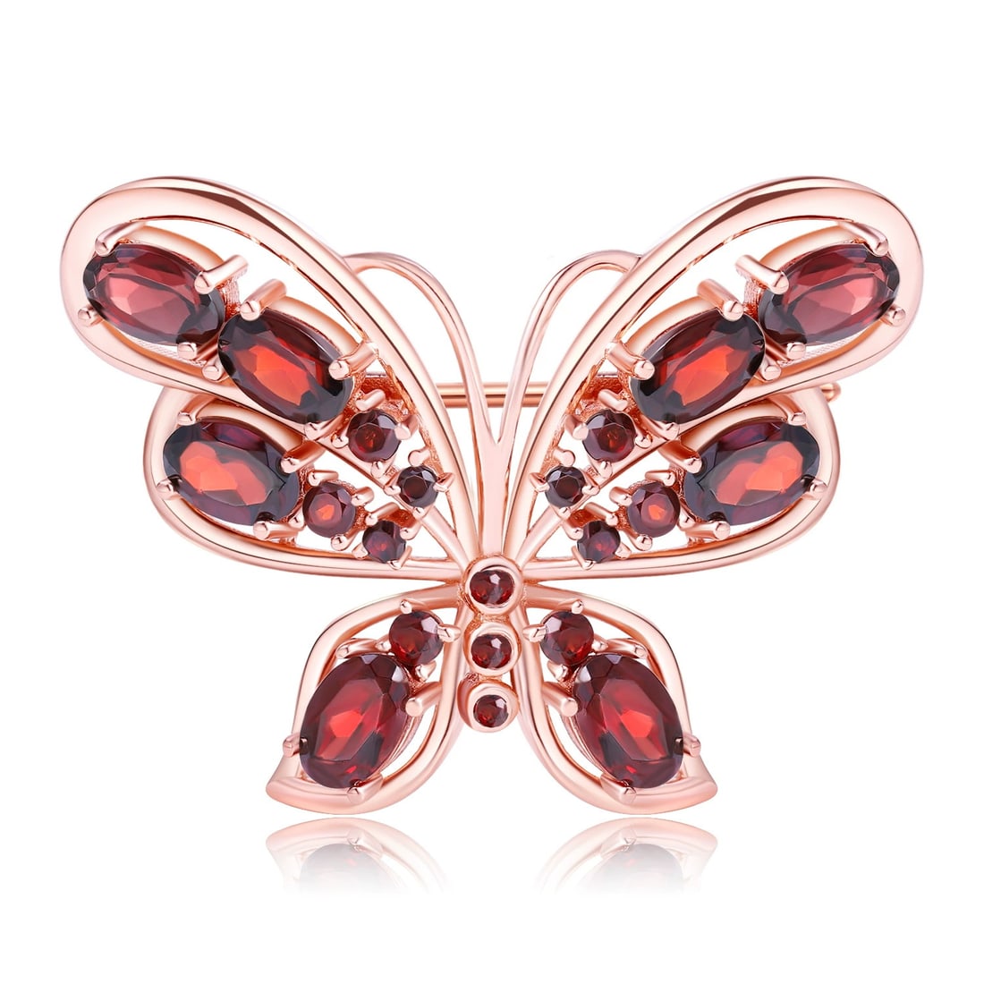 925 Sterling Silver Natural Garnet & Butterfly Brooch: Ref:260821254 // gold content:925 sterling silver // main gemstone:garnet // shape:round // carat weight: // color:red // treatment:natural // cut grade:g //