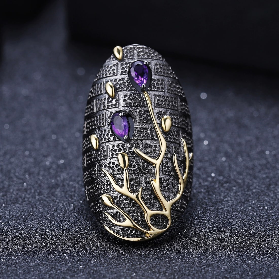 925 Sterling Silver Natural Amethyst Ring - 4