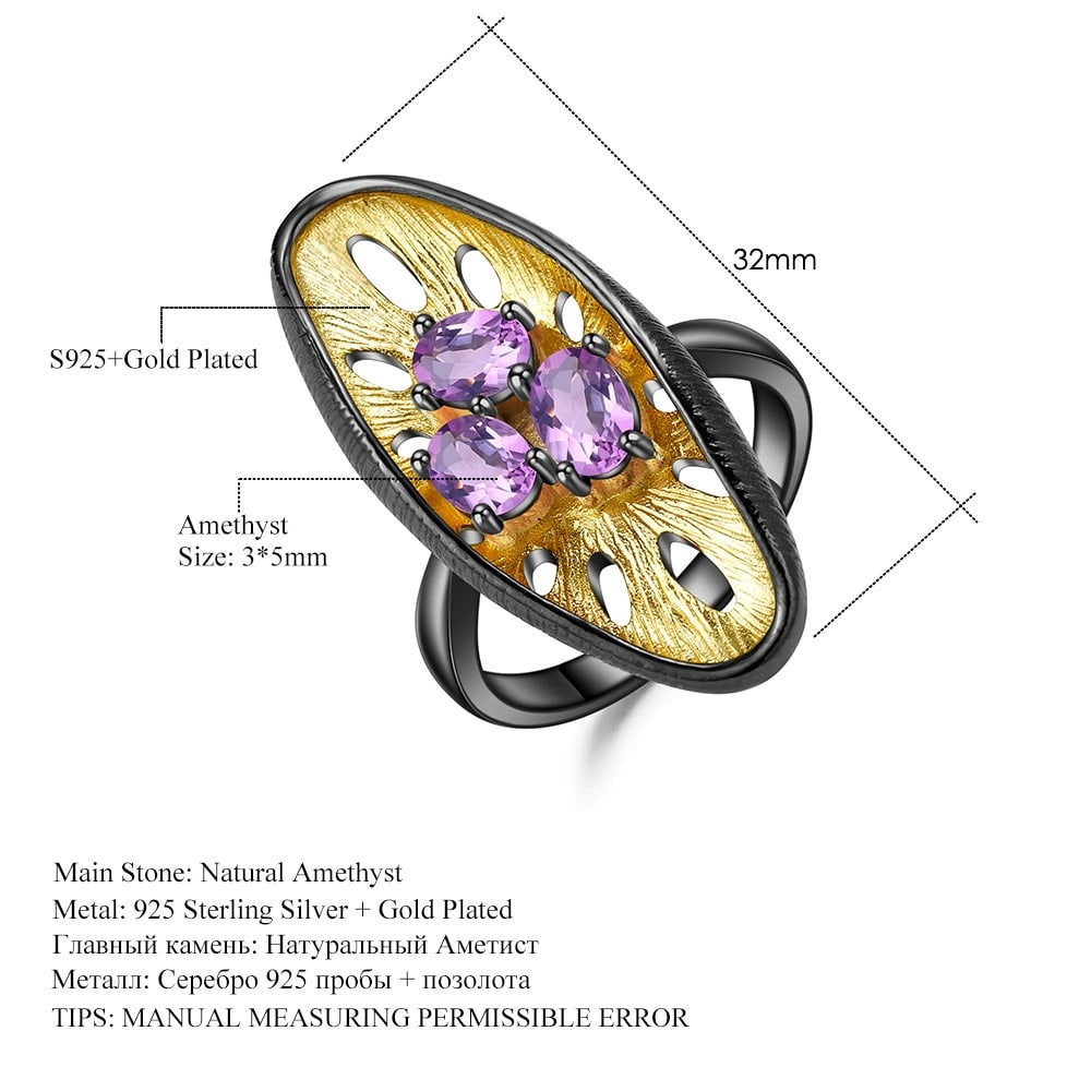925 Sterling Silver Natural Amethyst Ring - 2