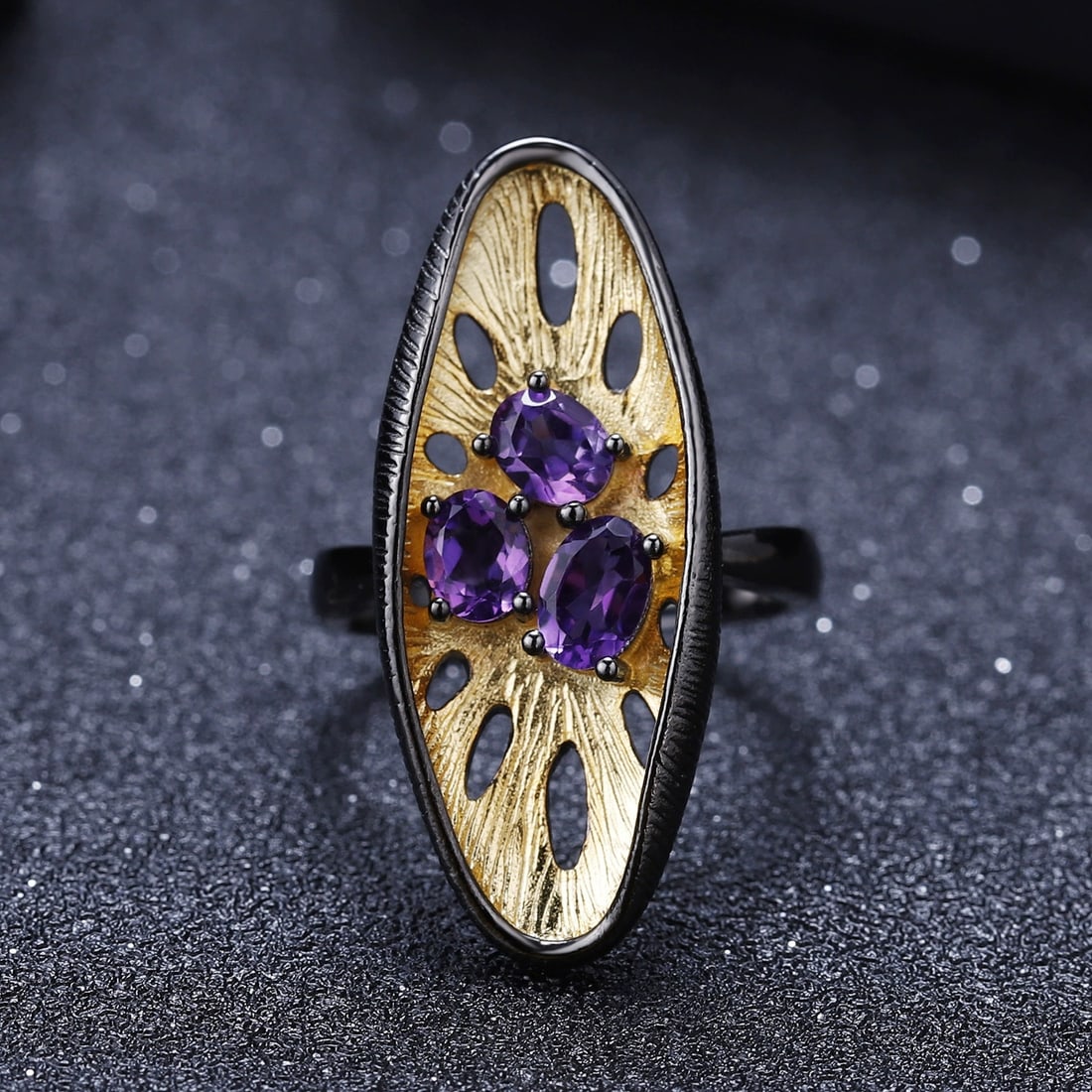 925 Sterling Silver Natural Amethyst Ring - 3