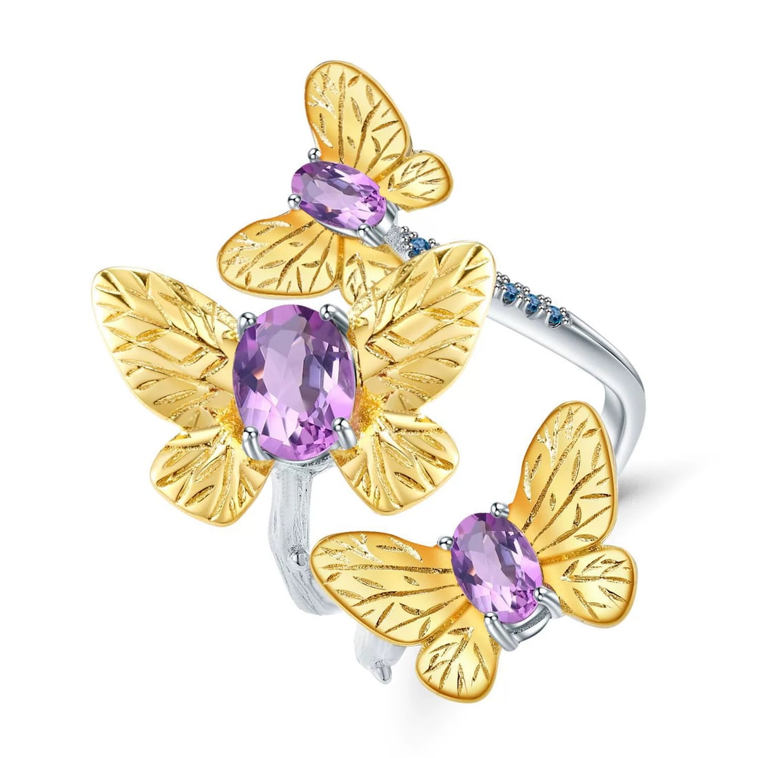 925 Sterling Silver Natural Amethyst & Butterfly Ring: Ref:260821257 // gold content:925 sterling silver // ring size:7. 25us // // main gemstone:amethyst // shape:oval // carat weight: // color:purple // treatment:natural // Condition: New Low Estimate: