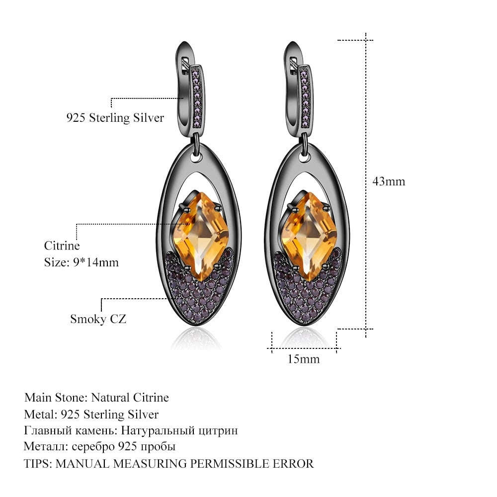 925 Sterling Silver Natural Citrine & Smoky Cubic Zirconia Earrings - 5
