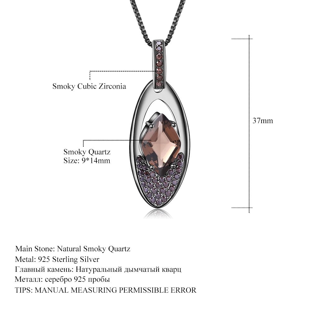 925 Sterling Silver Natural Smoky?Quartz & Smoky Cubic Zirconia Pendant( Without Chain ) - 2