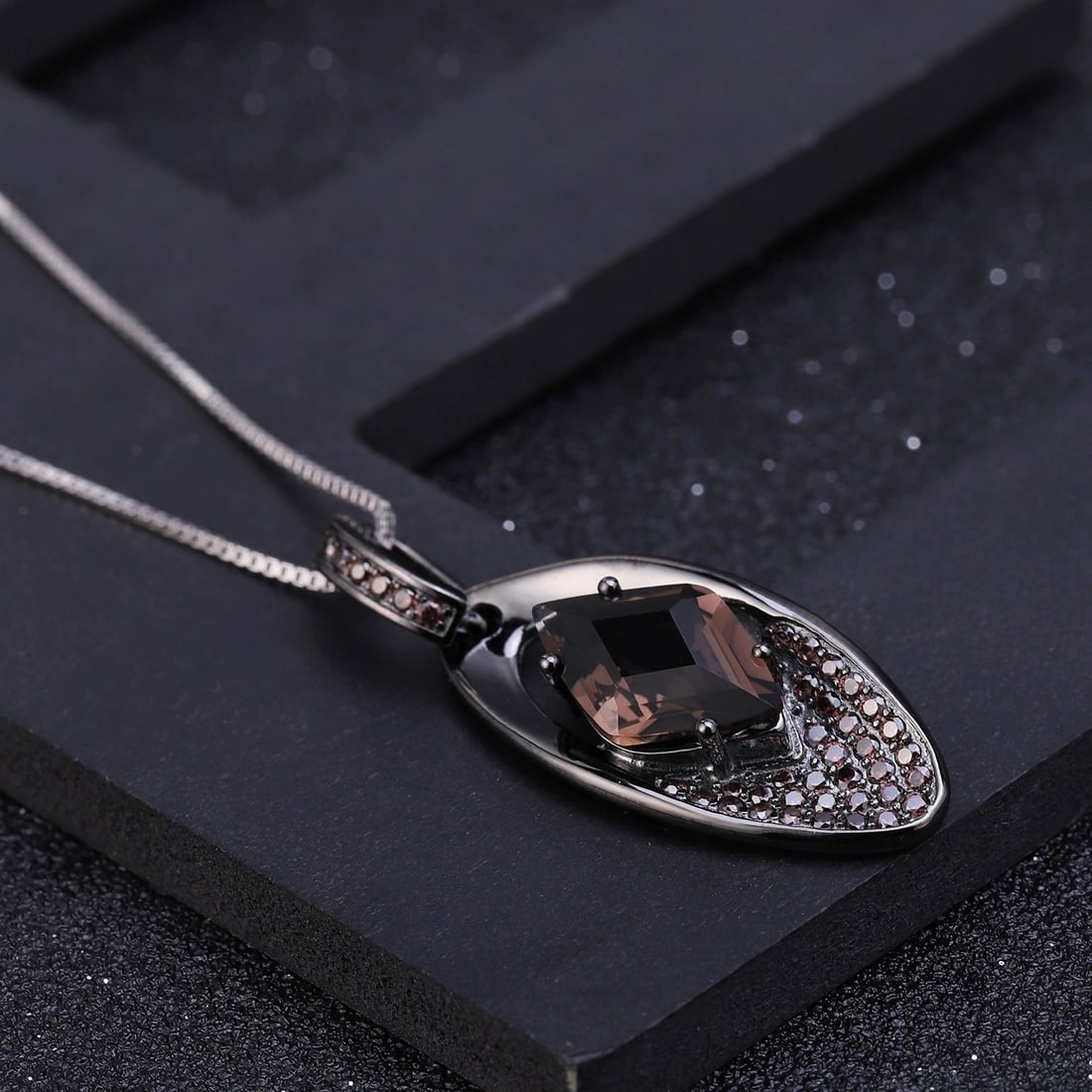 925 Sterling Silver Natural Smoky?Quartz & Smoky Cubic Zirconia Pendant( Without Chain ) - 3