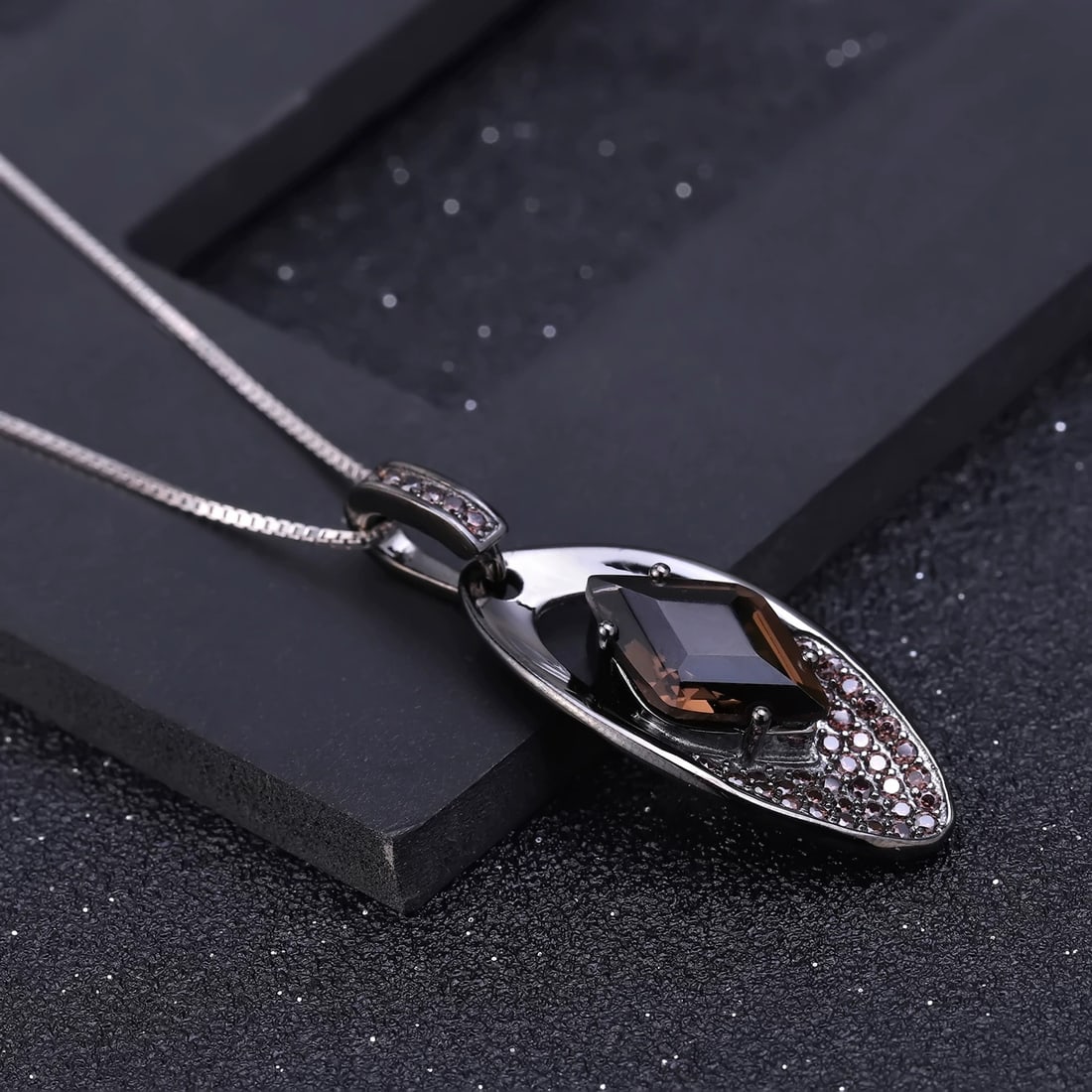925 Sterling Silver Natural Smoky?Quartz & Smoky Cubic Zirconia Pendant( Without Chain ) - 4