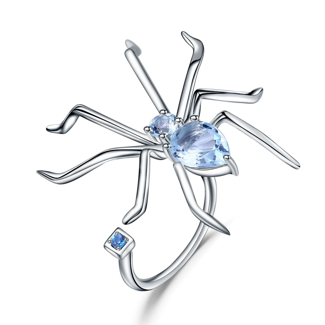 925 Sterling Silver 2.74 Ct Natural Topaz & Nano Swiss Blue & Spider Ring: Ref:260821260 // gold content:925 sterling silver // ring size:7. 25us // // main gemstone:topaz // number of stones:2 // shape:multiple // carat weight:2. 74ct // color:blue // treatment:natural //