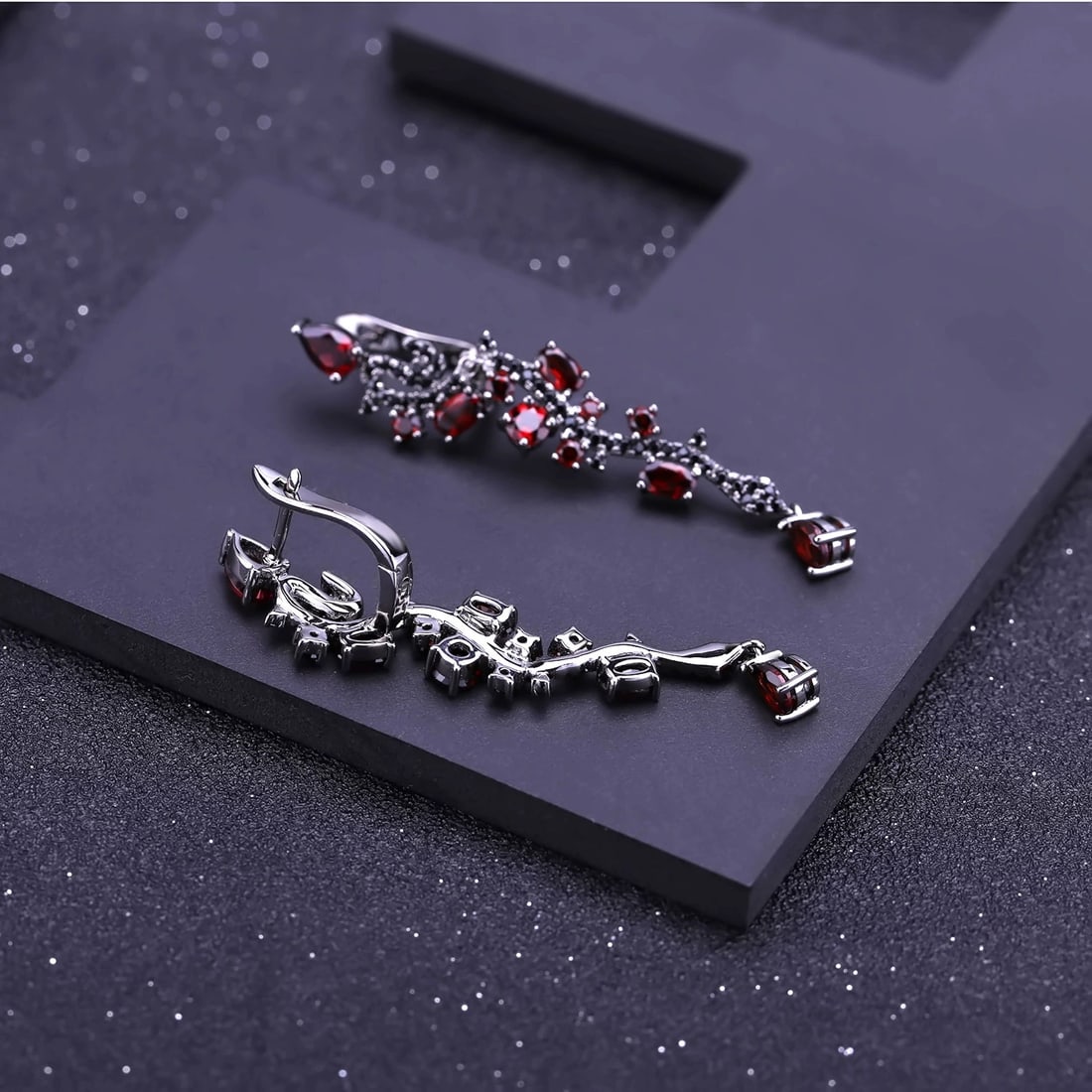 925 Sterling Silver Natural Garnet Earrings - 2