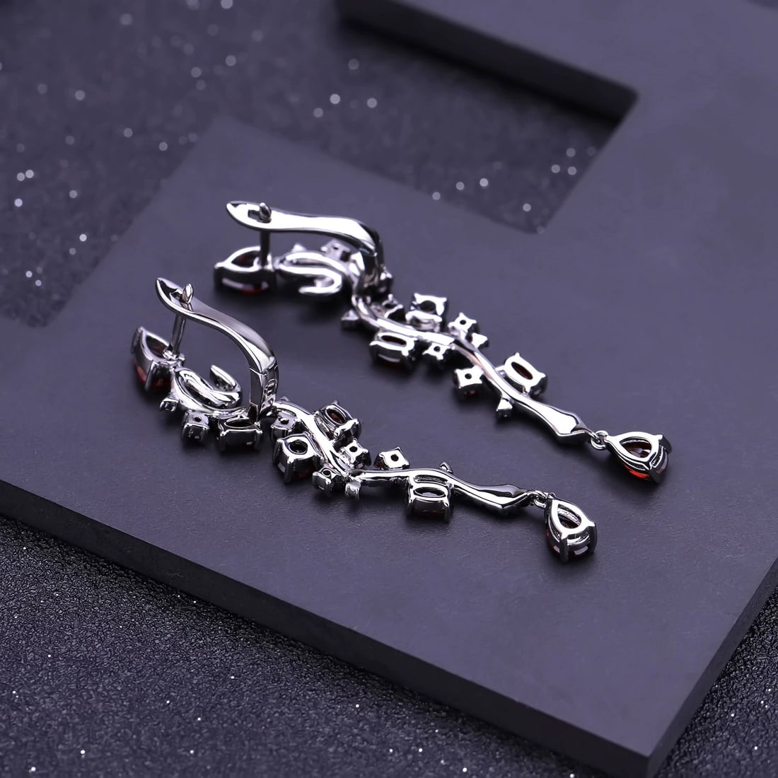 925 Sterling Silver Natural Garnet Earrings - 4