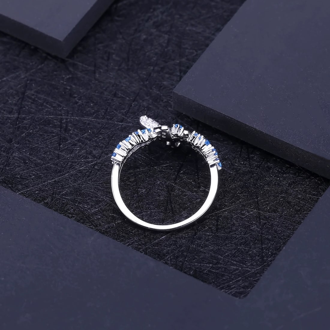 925 Sterling Silver Nano Swiss Blue & Cubic Zirconia & Butterfly Ring - 3