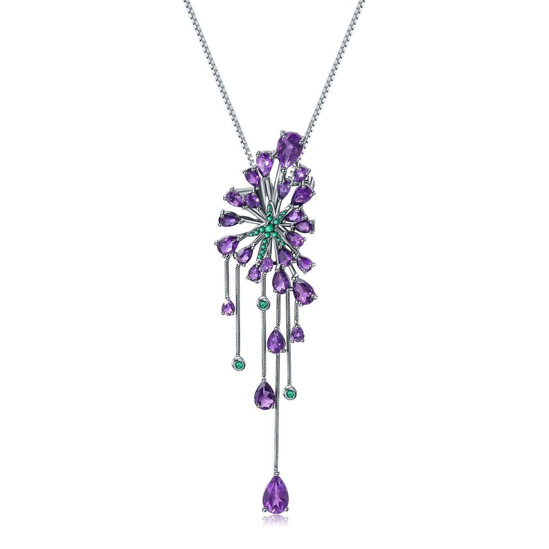 925 Sterling Silver Natural Amethyst & Nano Emerald Brooch/pendant( Without Chain ) (1 of 3)