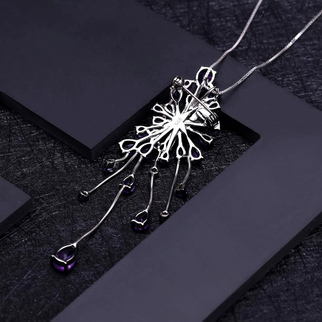 925 Sterling Silver Natural Amethyst & Nano Emerald Brooch/pendant( Without Chain ) - 2