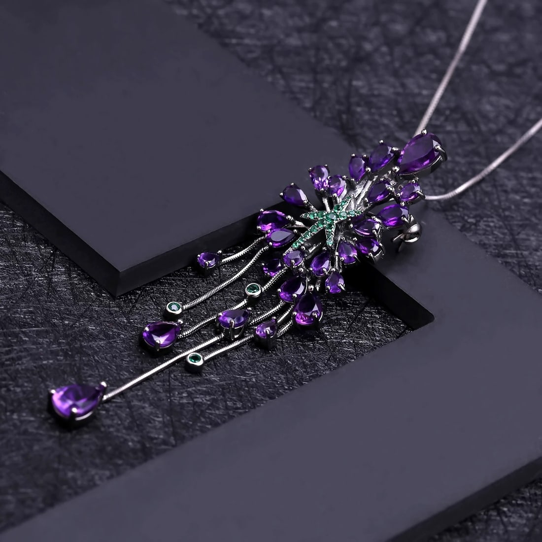 925 Sterling Silver Natural Amethyst & Nano Emerald Brooch/pendant( Without Chain ) - 3