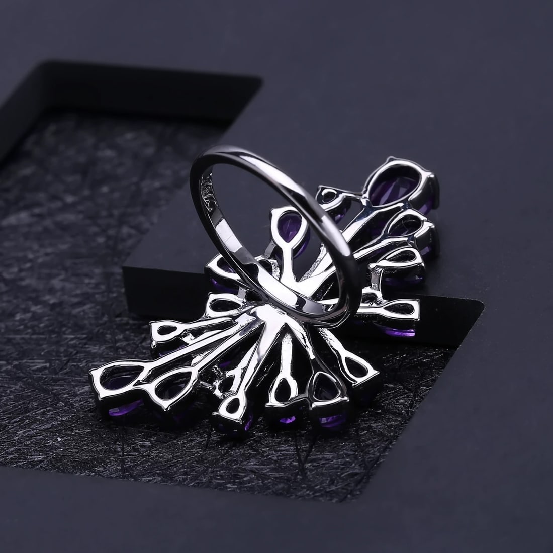 925 Sterling Silver Natural Amethyst & Nano Emerald Ring - 2