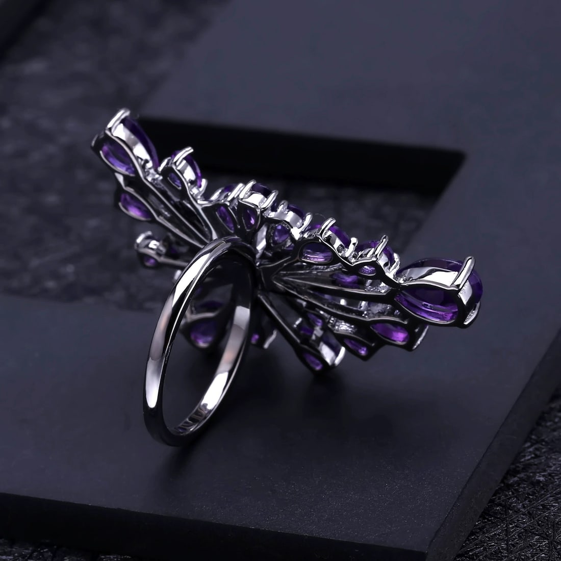 925 Sterling Silver Natural Amethyst & Nano Emerald Ring - 3