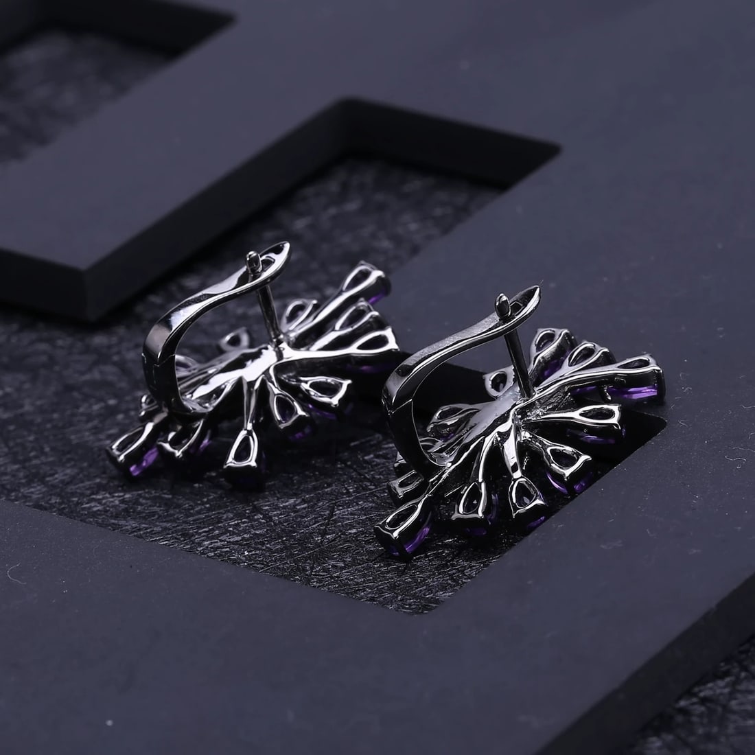 925 Sterling Silver Natural Amethyst & Nano Emerald Earrings - 2