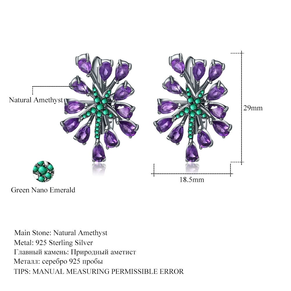 925 Sterling Silver Natural Amethyst & Nano Emerald Earrings - 3