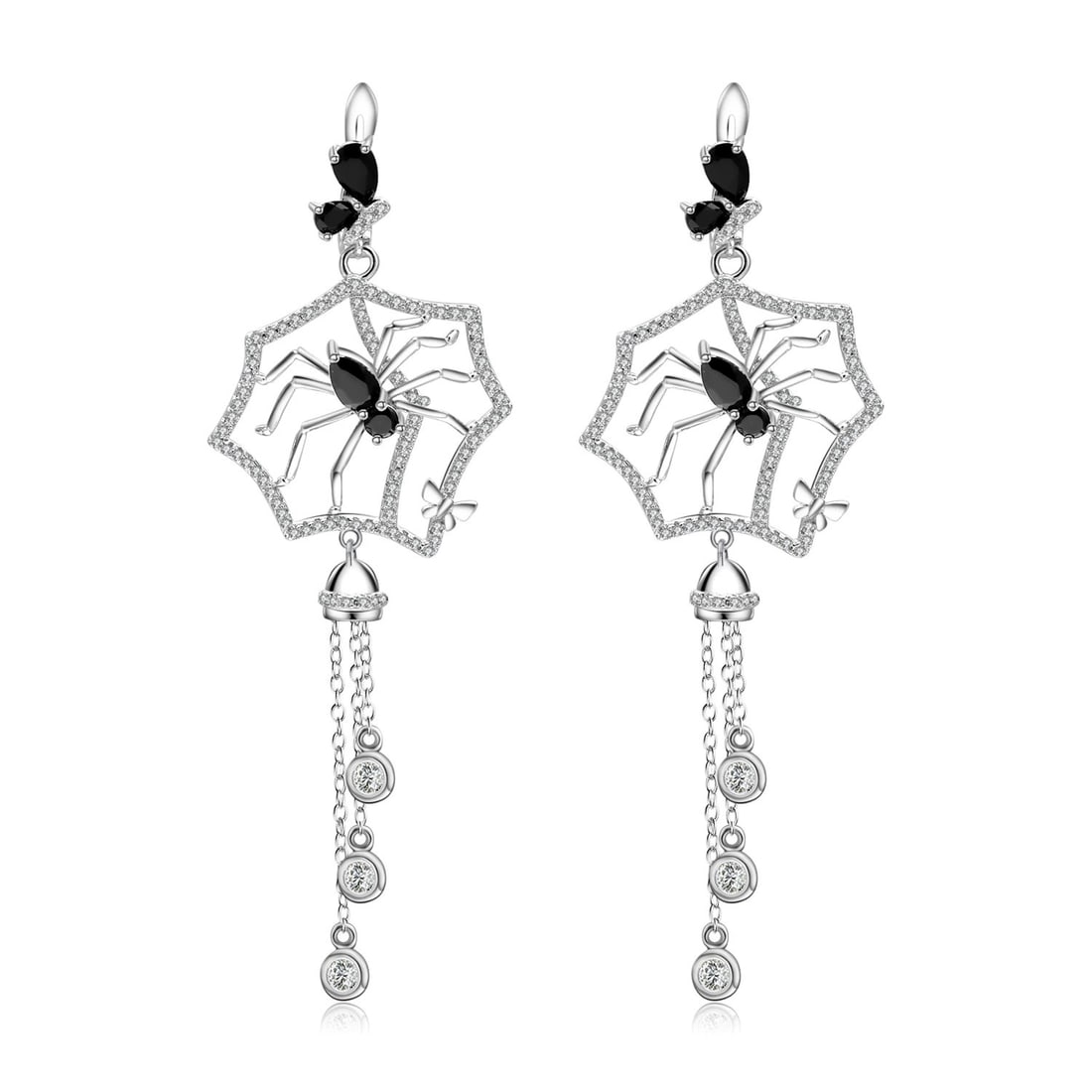 925 Sterling Silver Natural Spinel & Cubic Zirconia & Spider Earrings: Ref:260821274 // gold content:925 sterling silver // main gemstone:spinel // shape:multiple // carat weight: // color:black // treatment:natural // // adjacent gemstone 2 : cubic zirconia //