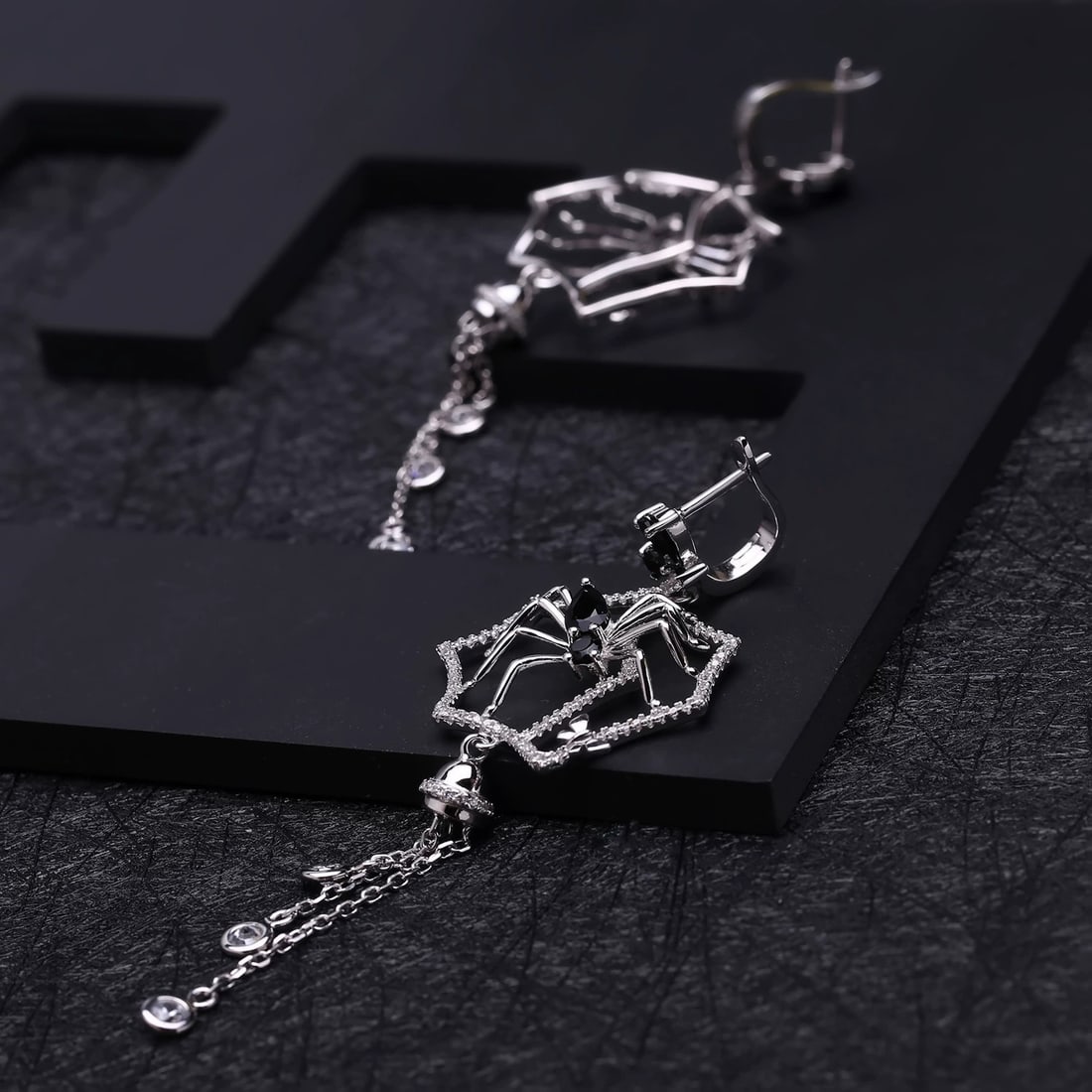 925 Sterling Silver Natural Spinel & Cubic Zirconia & Spider Earrings - 2
