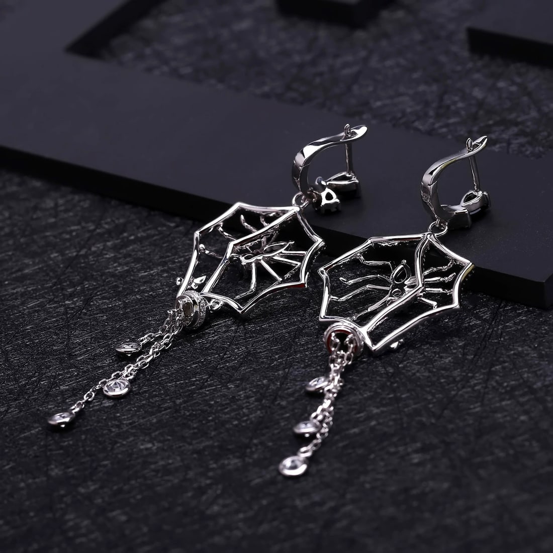 925 Sterling Silver Natural Spinel & Cubic Zirconia & Spider Earrings - 3