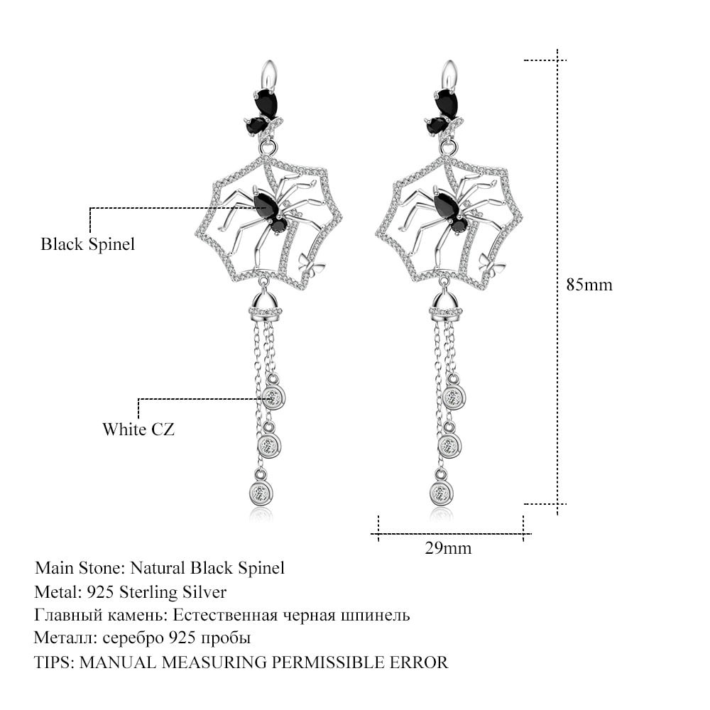 925 Sterling Silver Natural Spinel & Cubic Zirconia & Spider Earrings - 4