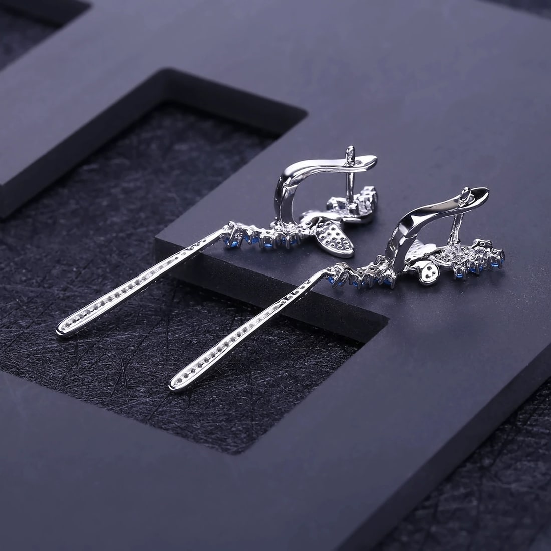 925 Sterling Silver Nano Swiss Blue & Cubic Zirconia & Butterfly Earrings - 4