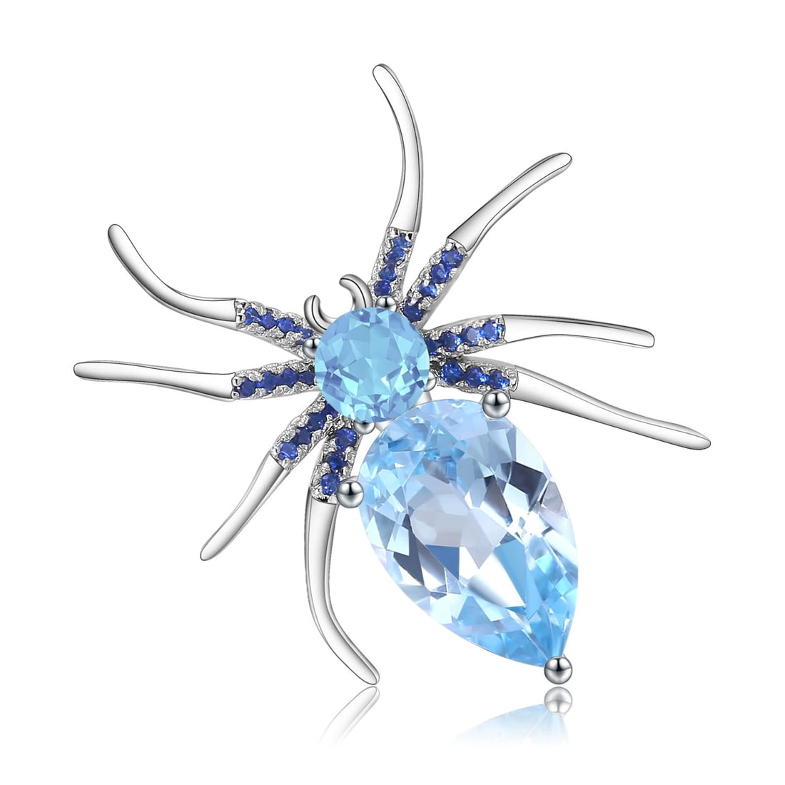 925 Sterling Silver 5.96 Ct Natural Topaz & Nano Swiss Blue & Spider Brooch: Ref:260821278 // gold content:925 sterling silver // main gemstone:topaz // number of stones:2 // shape:multiple // carat weight:5. 96ct // color:blue // treatment:natural // // adjacent gemstone 2 :