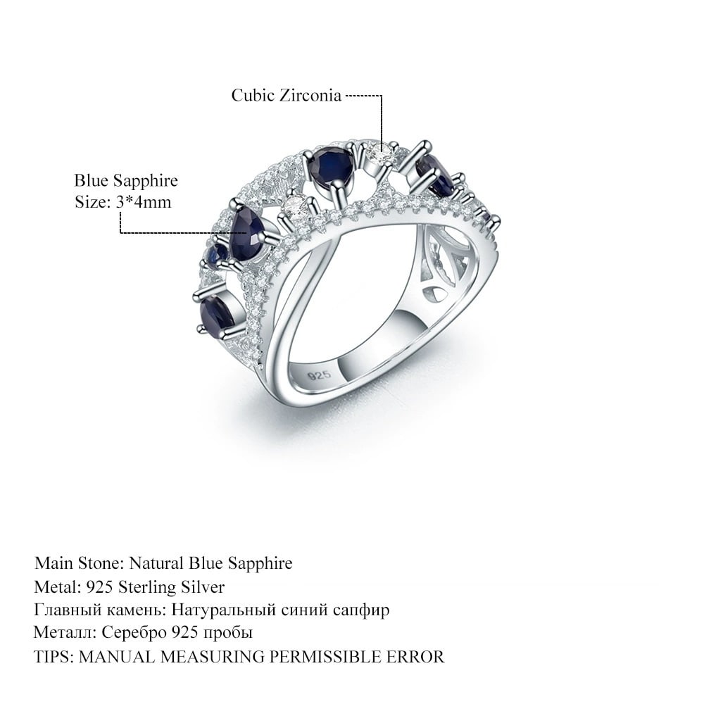 925 Sterling Silver Natural Sapphire & Cubic Zirconia Ring - 3