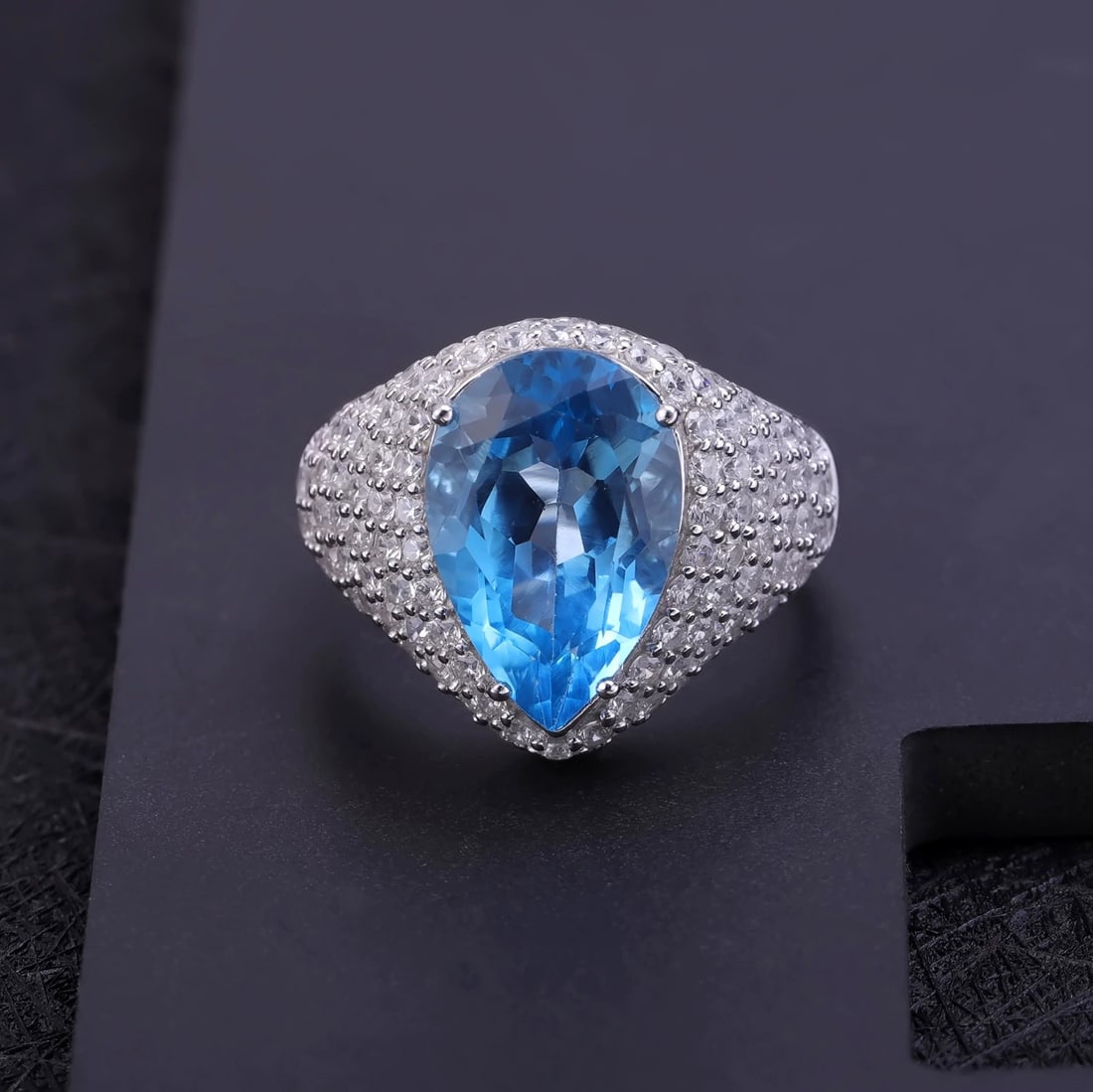 925 Sterling Silver 7.52 Ct Natural Topaz & Cubic Zirconia Ring - 6
