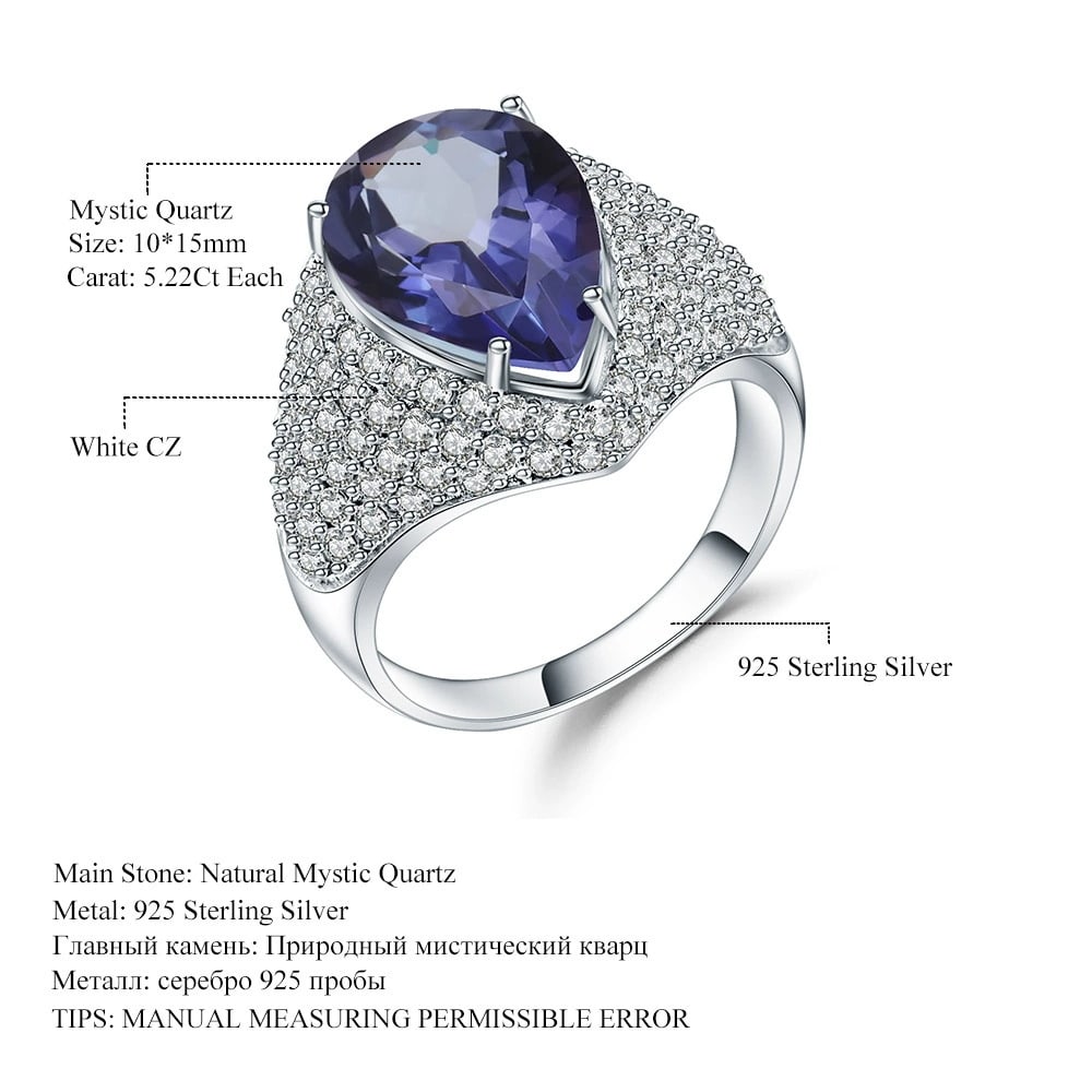 925 Sterling Silver 5.22 Ct Natural Mystic Quartz & Cubic Zirconia Ring - 2