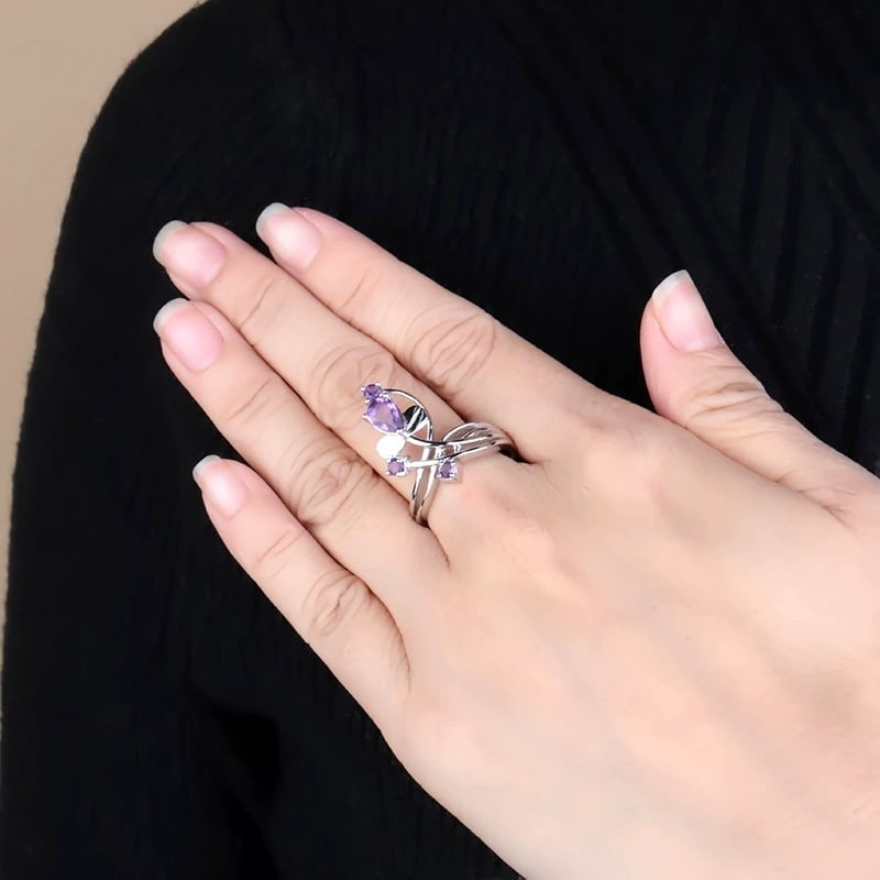 925 Sterling Silver Natural Amethyst Ring - 2