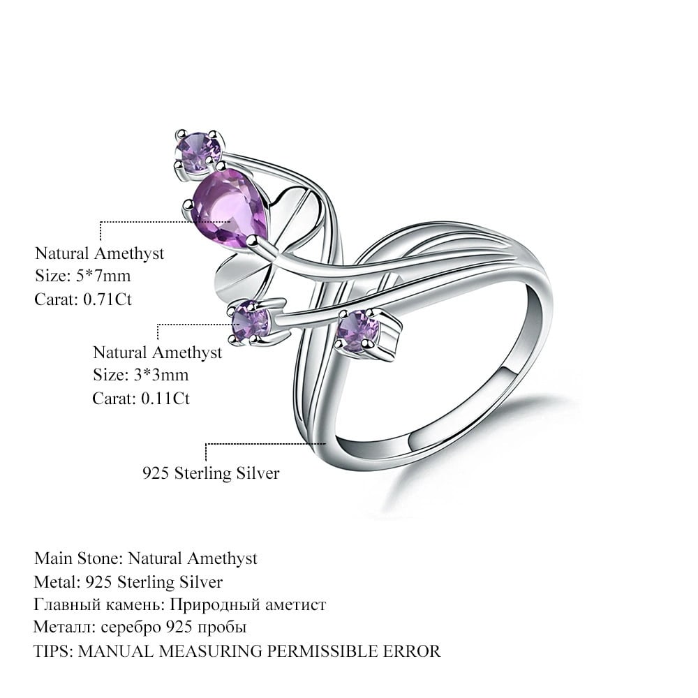 925 Sterling Silver Natural Amethyst Ring - 4