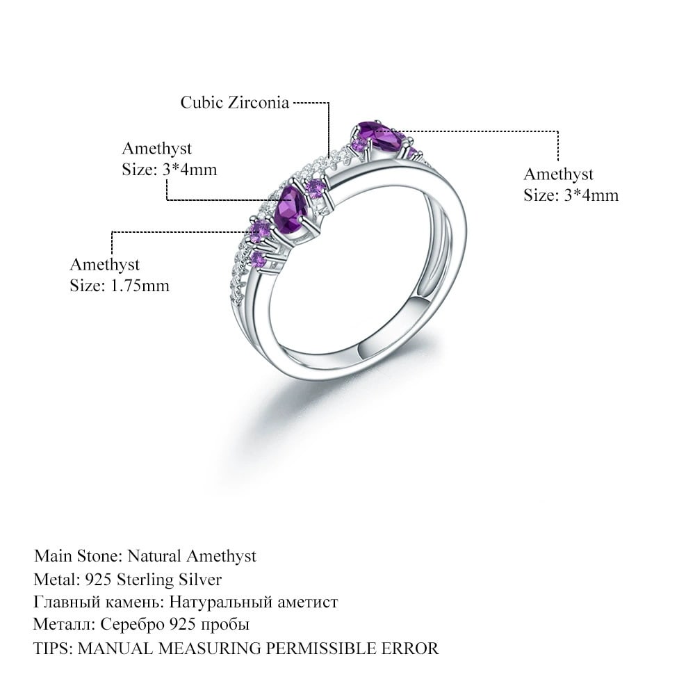 925 Sterling Silver Natural Amethyst & Cubic Zirconia Ring - 2